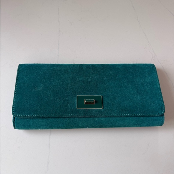 Elegant Teal Suede Clutch - Picture 2 of 6